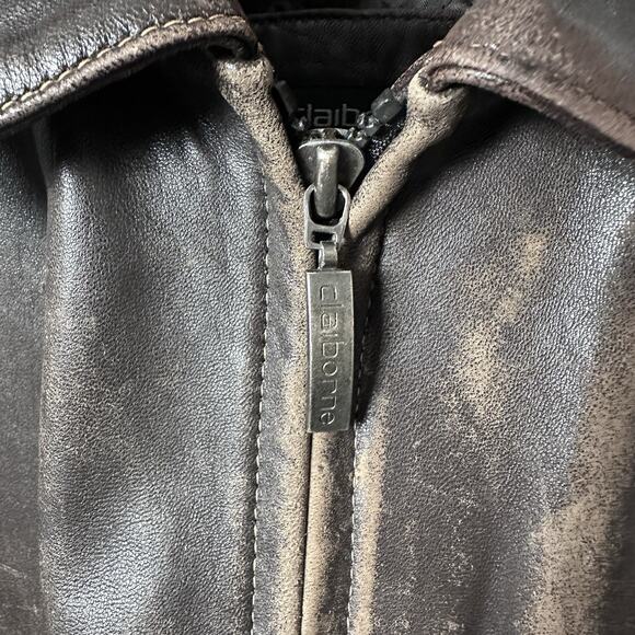 Vintage Claiborne Brown Lambskin Leather Bomber Jacket Men’s XL 90s Distressed - Picture 3 of 16